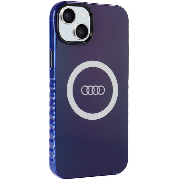 Audi maciņš iPhone 15 Plus 6,7" zils IML ar lielu logotipu MagSafe maciņš