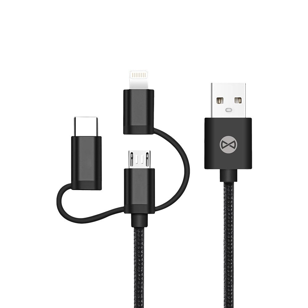 Forever 3/1 kabelis USB - Lightning + USB-C + microUSB 1,0 m 1,5A melns