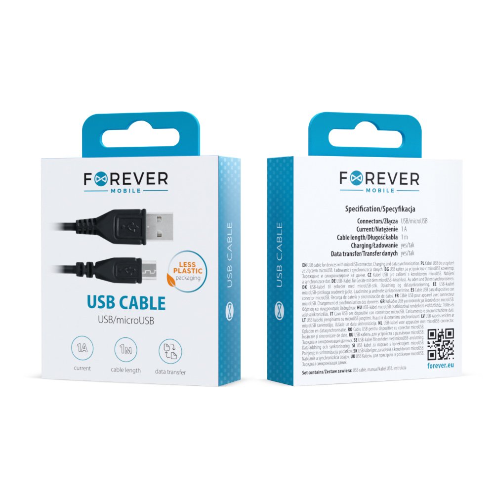 Forever kabelis USB - microUSB 1,0 m 1A, melns