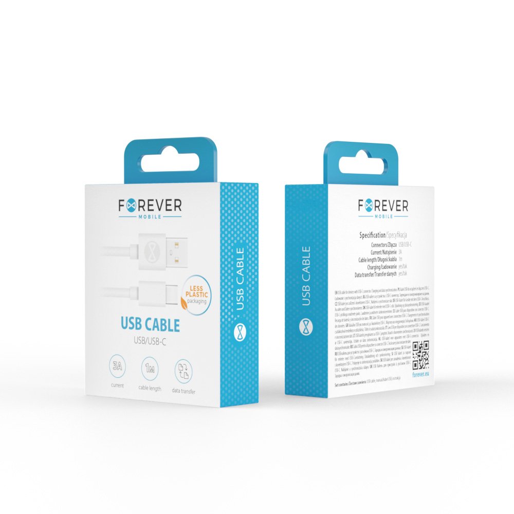 Forever kabelis USB - USB-C 1,0 m 3A, balts