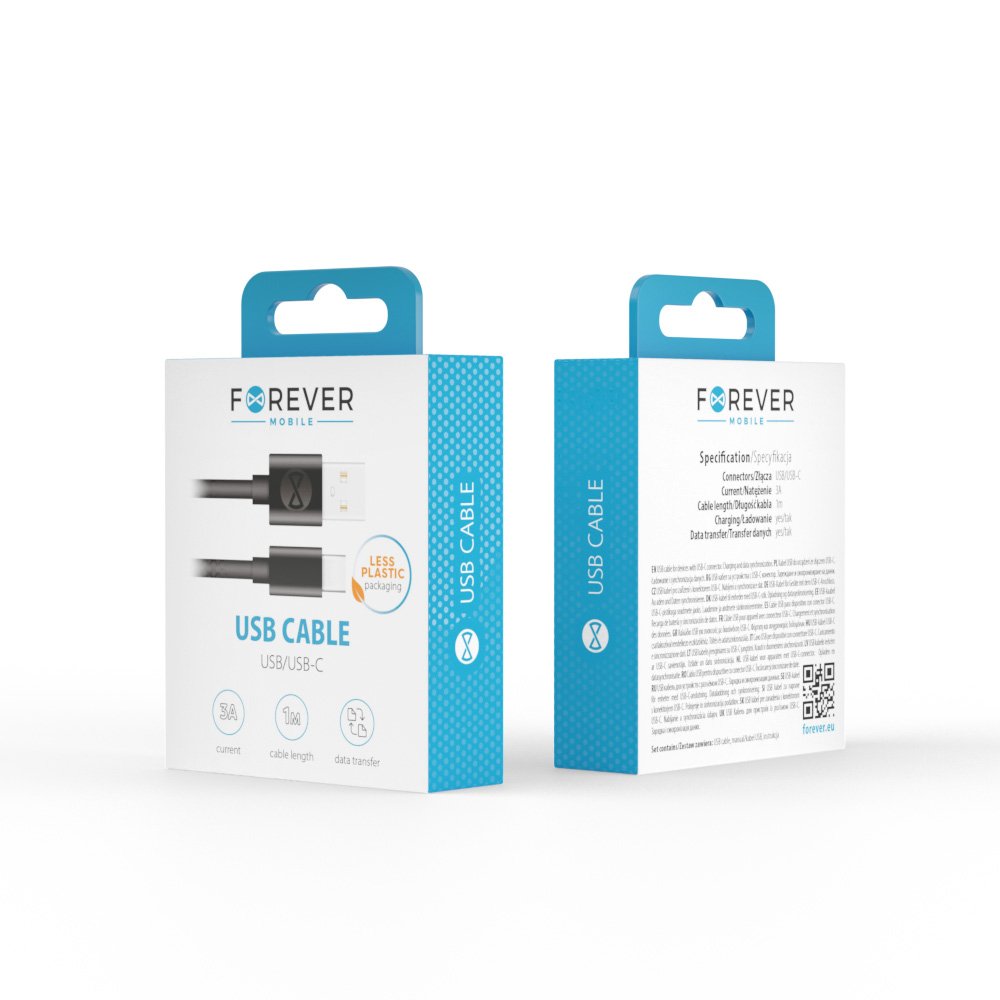 Forever kabelis USB - USB-C 1,0 m 3A, melns