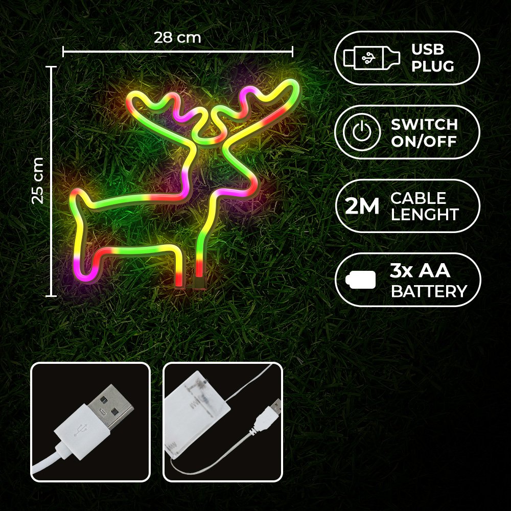 Neona LED ELK daudzkrāsains Baterijas + USB FLNE12 Forever Light