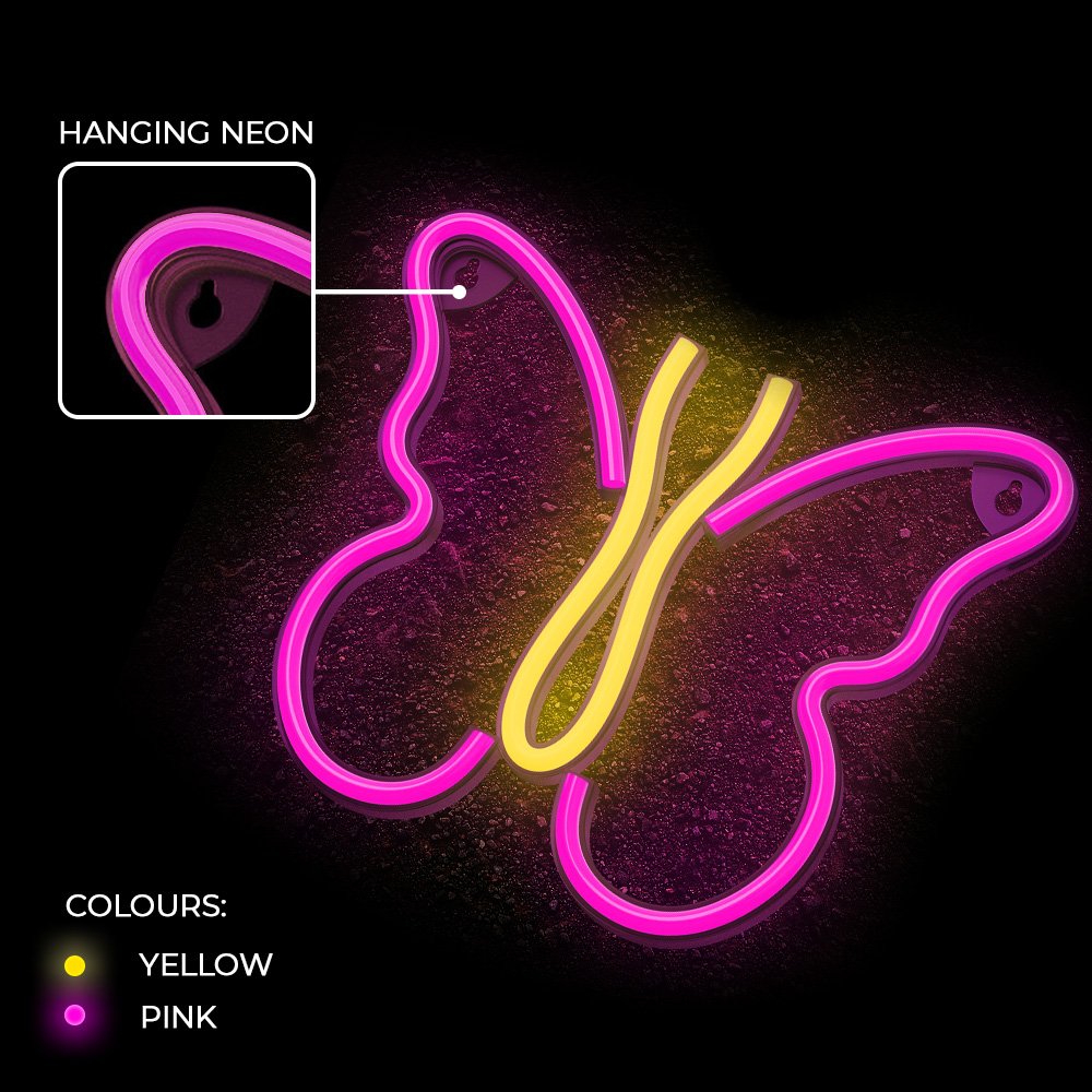 Neolia gaisma Neon LED Butterfly rozā NNE03