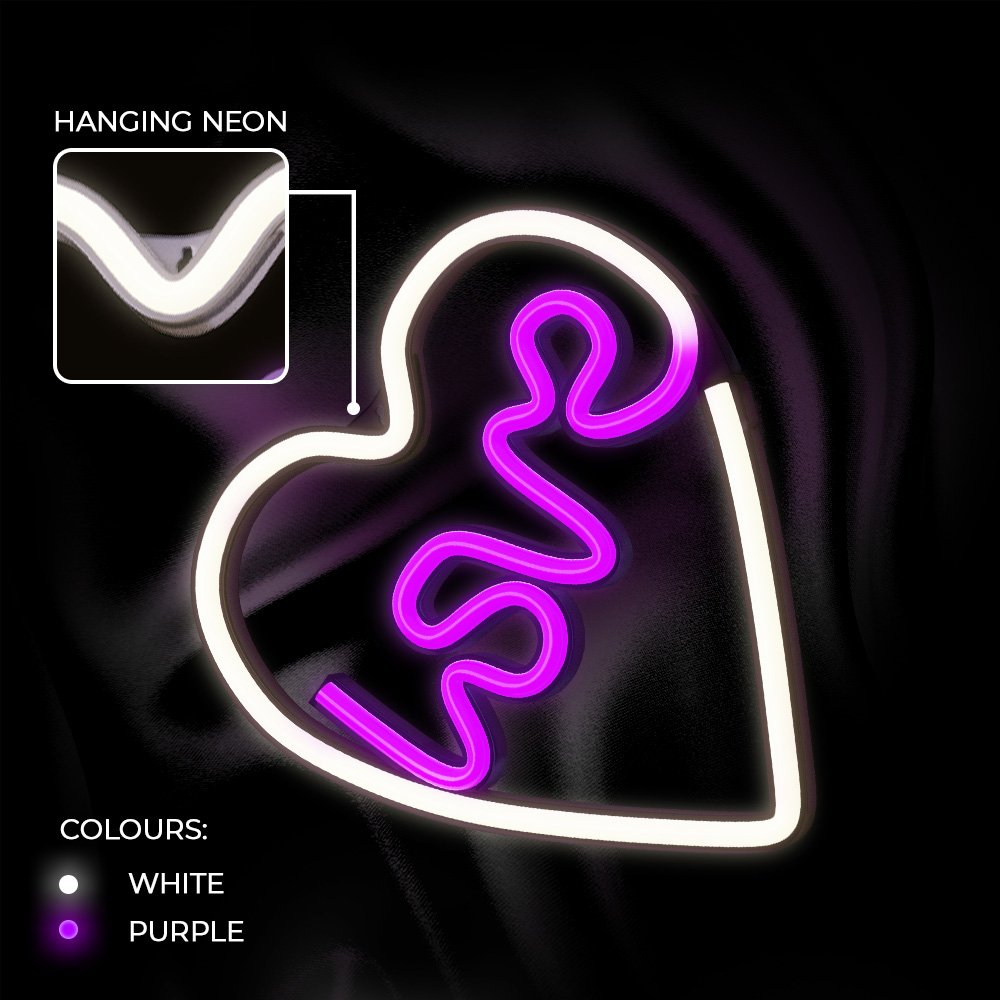 Neolia gaisma Neon LED Love Heart violets, balts NNE02