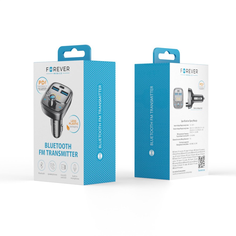 Forever FM raidītājs BT 2 x USB-A 1 x USB-C PD 30W TR-370 melns