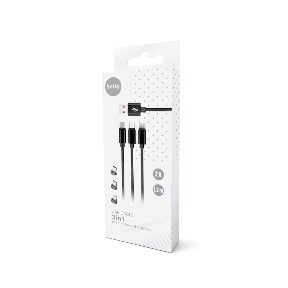 Setty 3/1 kabelis USB - Lightning + USB-C + microUSB 1,0 m 2A KN3W1-01 melns