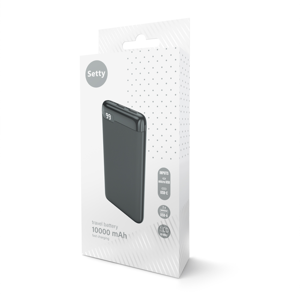 Setty ārējā baterija 10000 mAh LCD SPBL-10, melna