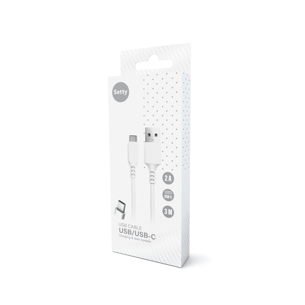 Setty kabelis USB - USB-C 3,0 m 2A balts NEW