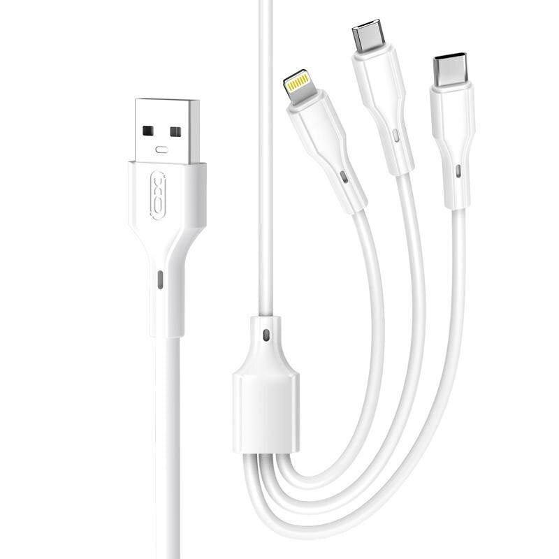 XO kabelis NB230 3w1 USB - Lightning + USB-C + microUSB 1,0m 2,4A balts