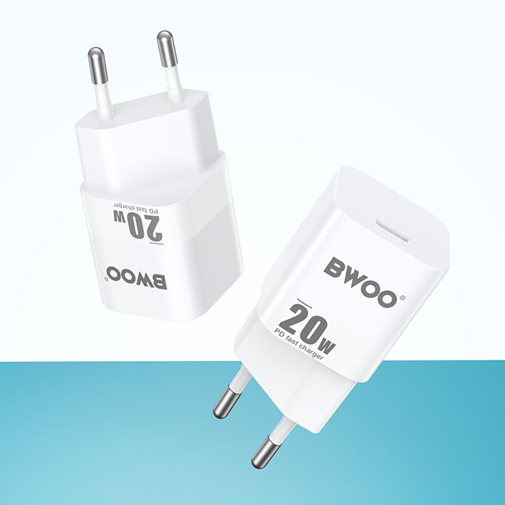 BWOO tīkla lādētājs CDA155 PD 1x USB-C port 1A 20W, balts