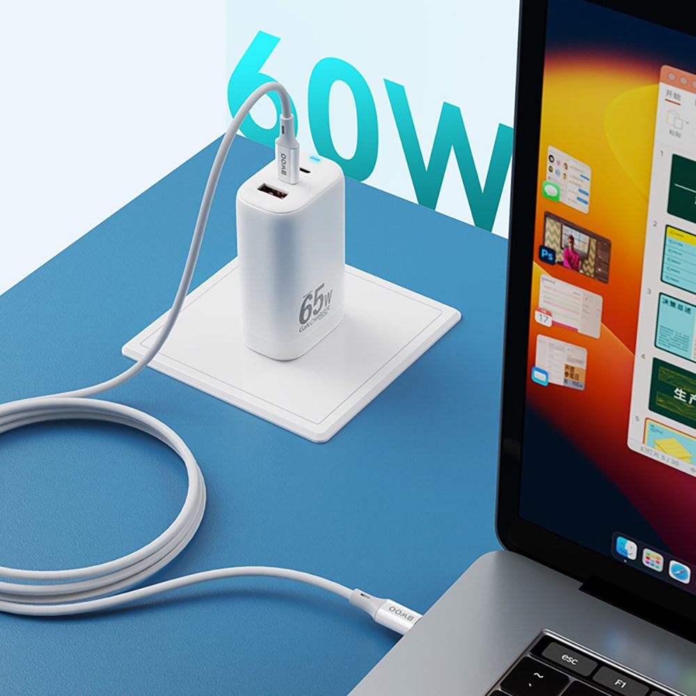 BWOO Kabelis USB-C - USB-C 1m 60W ABS + TPE X282 C-C balts