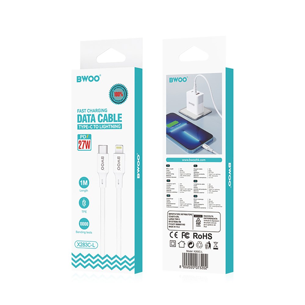 BWOO Kabelis USB-C - Lightning 1m 27W ABS + TPE X283 C-L balts