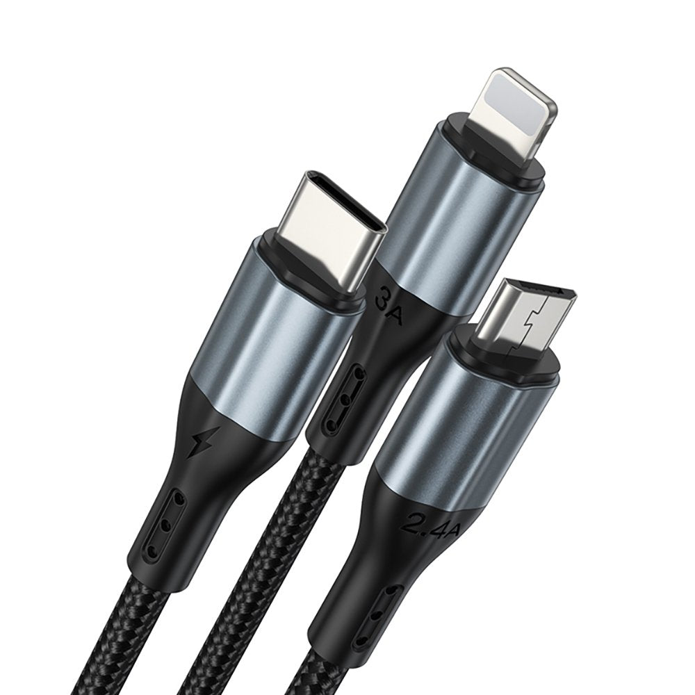 BWOO 3-in-1 kabelis USB - USB-C, Lightning, Micro USB 1m 3A X274 melns