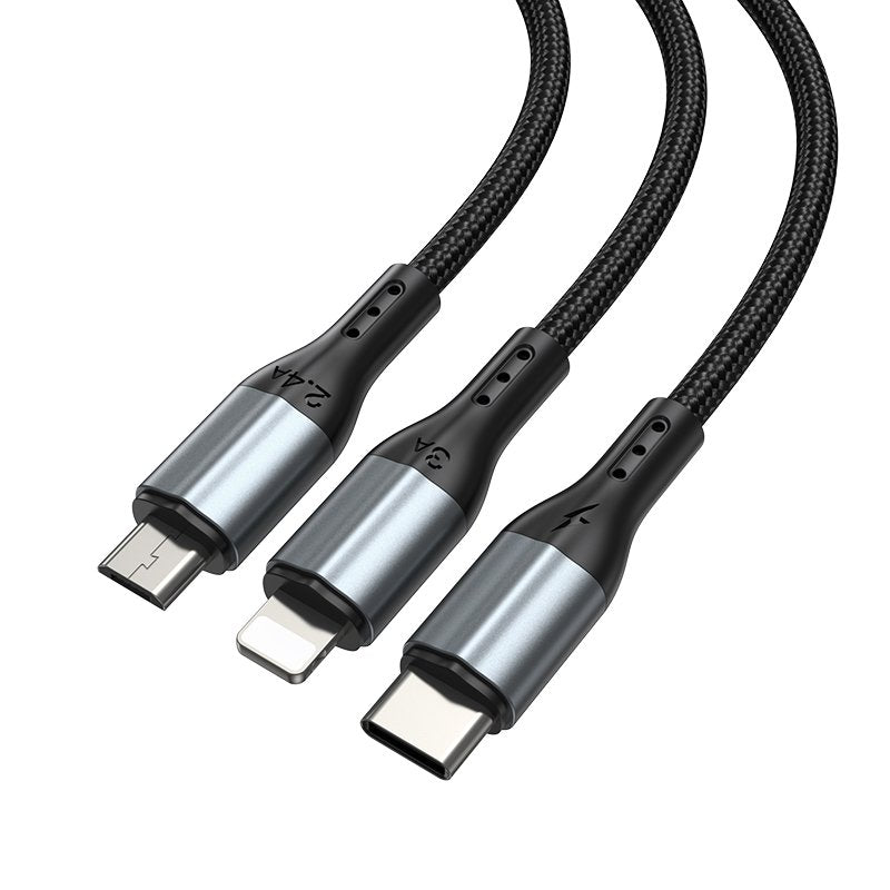 BWOO 3-in-1 kabelis USB - USB-C, Lightning, Micro USB 1m 3A X274 melns