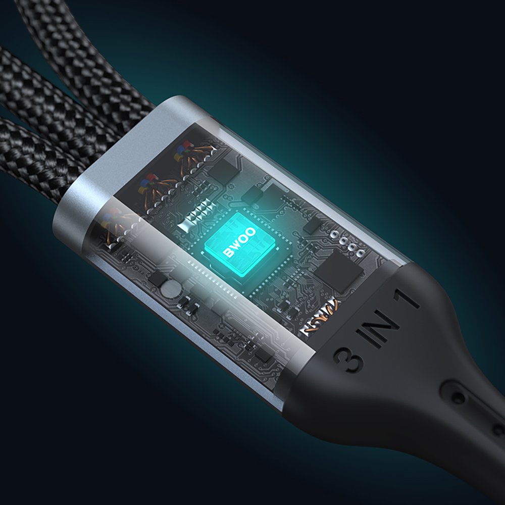 BWOO 3-in-1 kabelis USB - USB-C, Lightning, Micro USB 1m 3A X274 melns