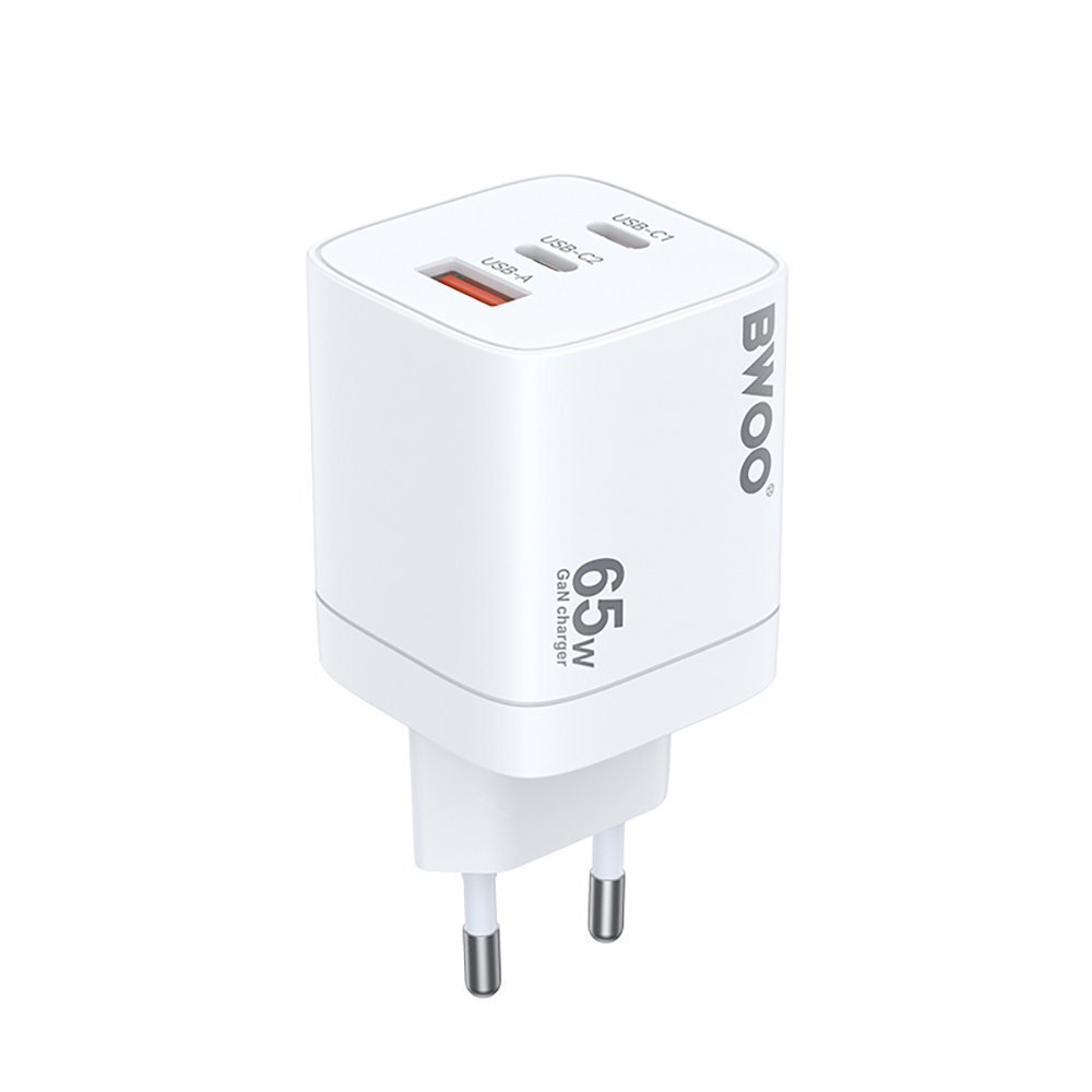 BWOO tīkla lādētājs CDA147PD 65W 2x USB-C port + USB-A, balts