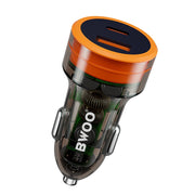 BWOO auto lādētājs PD 1x USB-C - USB-A port 38W caurspīdīgs