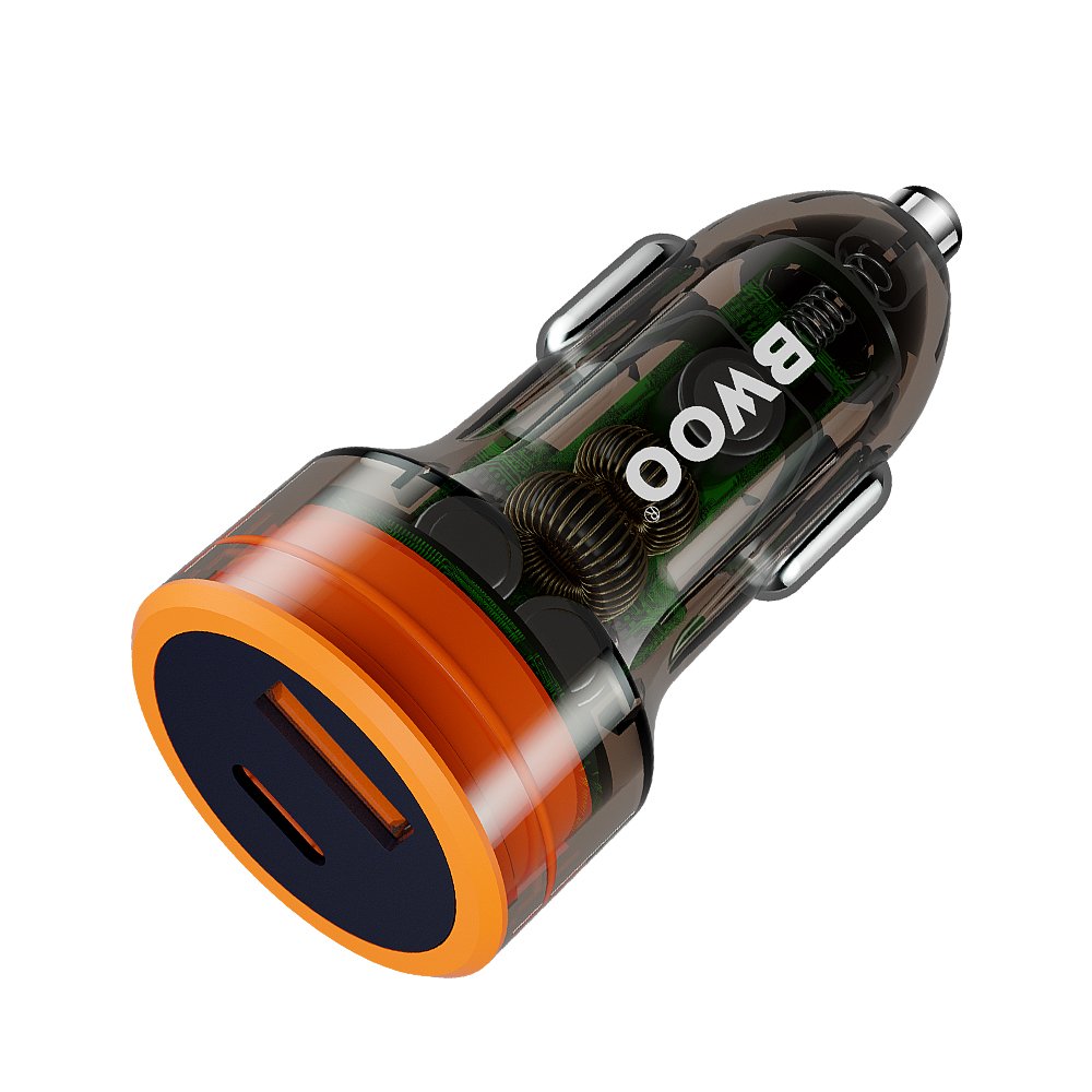 BWOO auto lādētājs PD 1x USB-C - USB-A port 38W caurspīdīgs