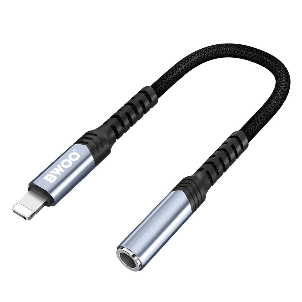 Adapteris Bwoo AUX 3.5mm - Lightning melns BZ48