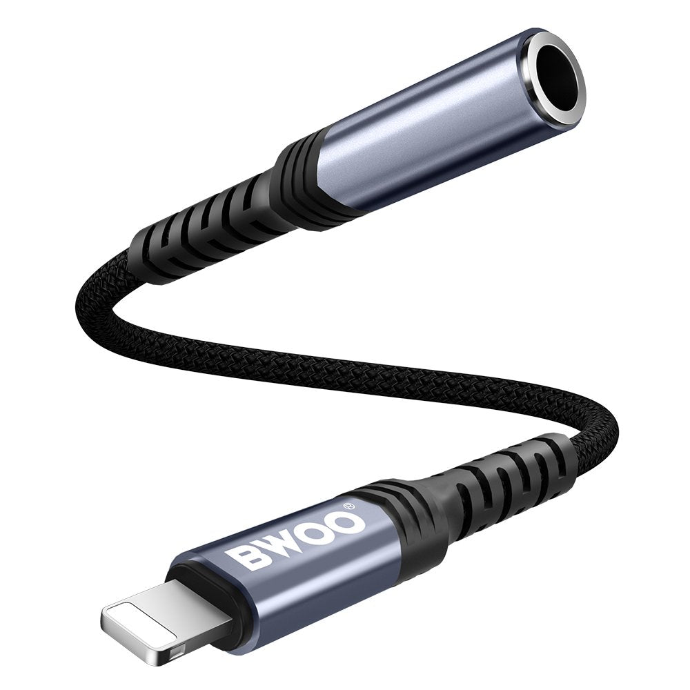 Adapteris Bwoo AUX 3.5mm - Lightning melns BZ48