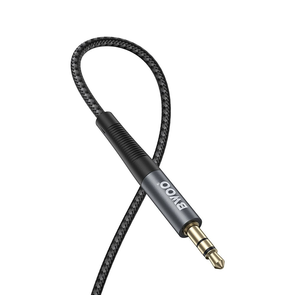 BWOO Kabelis AUX 3.5mm - 3.5mm neilona pinums + alumīnija sakausējuma apvalks BO-AUX064 melns