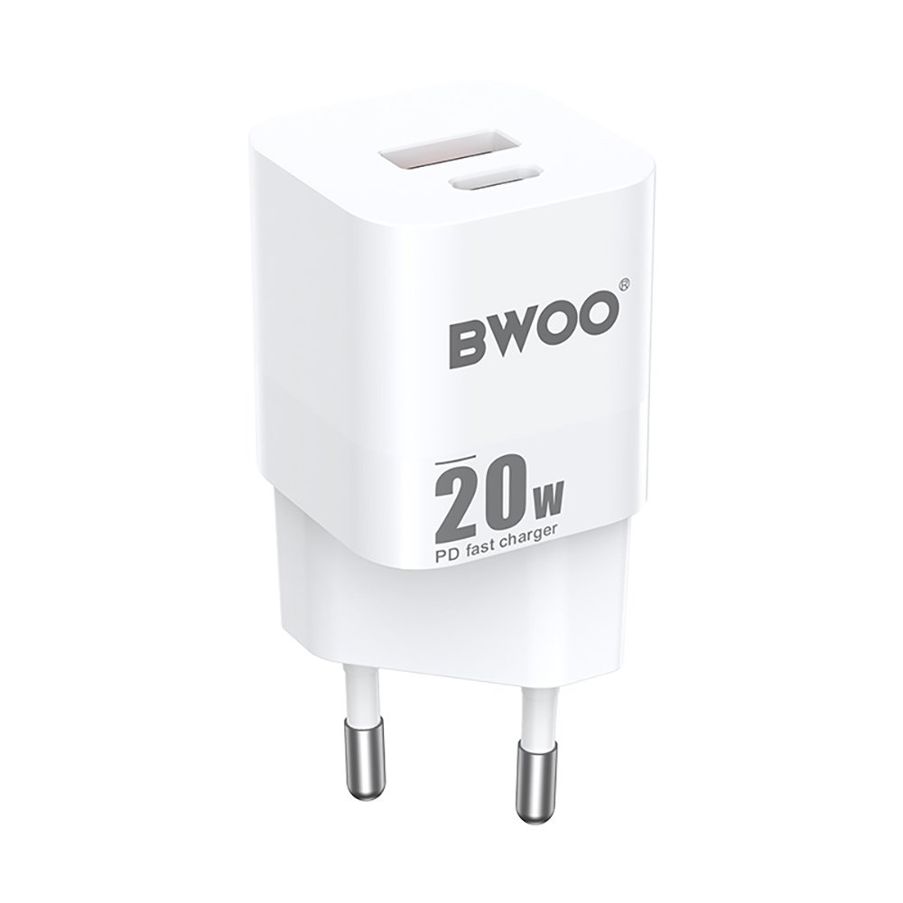 BWOO tīkla lādētājs CDA156 PD 1x USB-C 1v USB 20W, balts