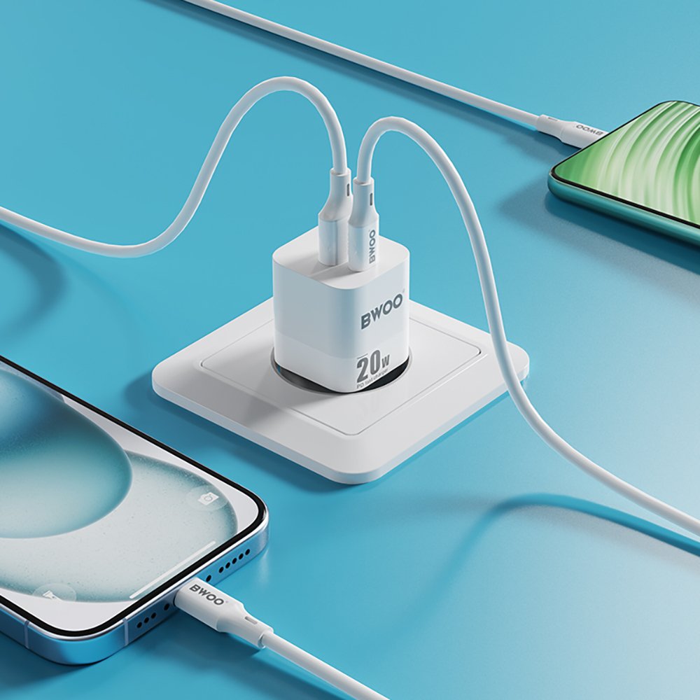 BWOO tīkla lādētājs CDA156 PD 1x USB-C 1v USB 20W, balts