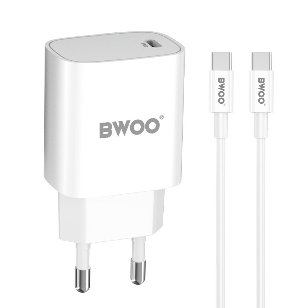 BWOO tīkla lādētājs CDA159 PD 20W 1x USB-C port + USB-C, balts