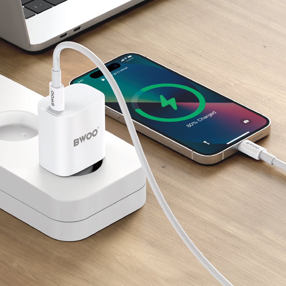 BWOO tīkla lādētājs CDA159 PD 20W 1x USB-C port + USB-C, balts