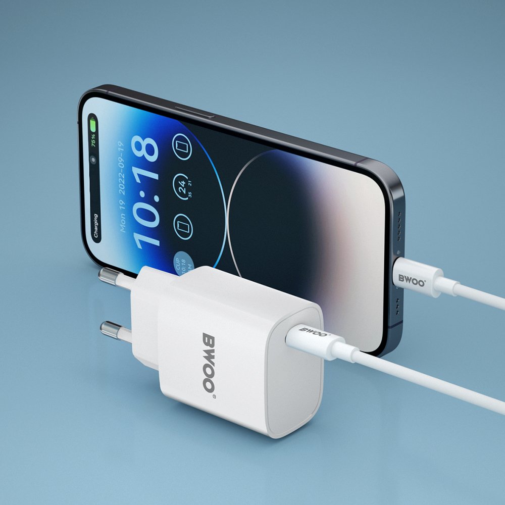 BWOO tīkla lādētājs CDA159 PD 20W 1x USB-C port + Lightning, balts