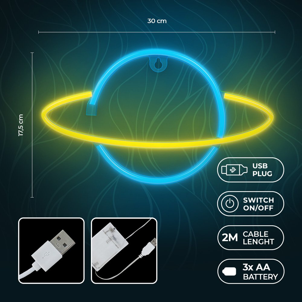 Neona LED SATURN dzeltens, zils Baterijas + USB FLNE11 Forever Light