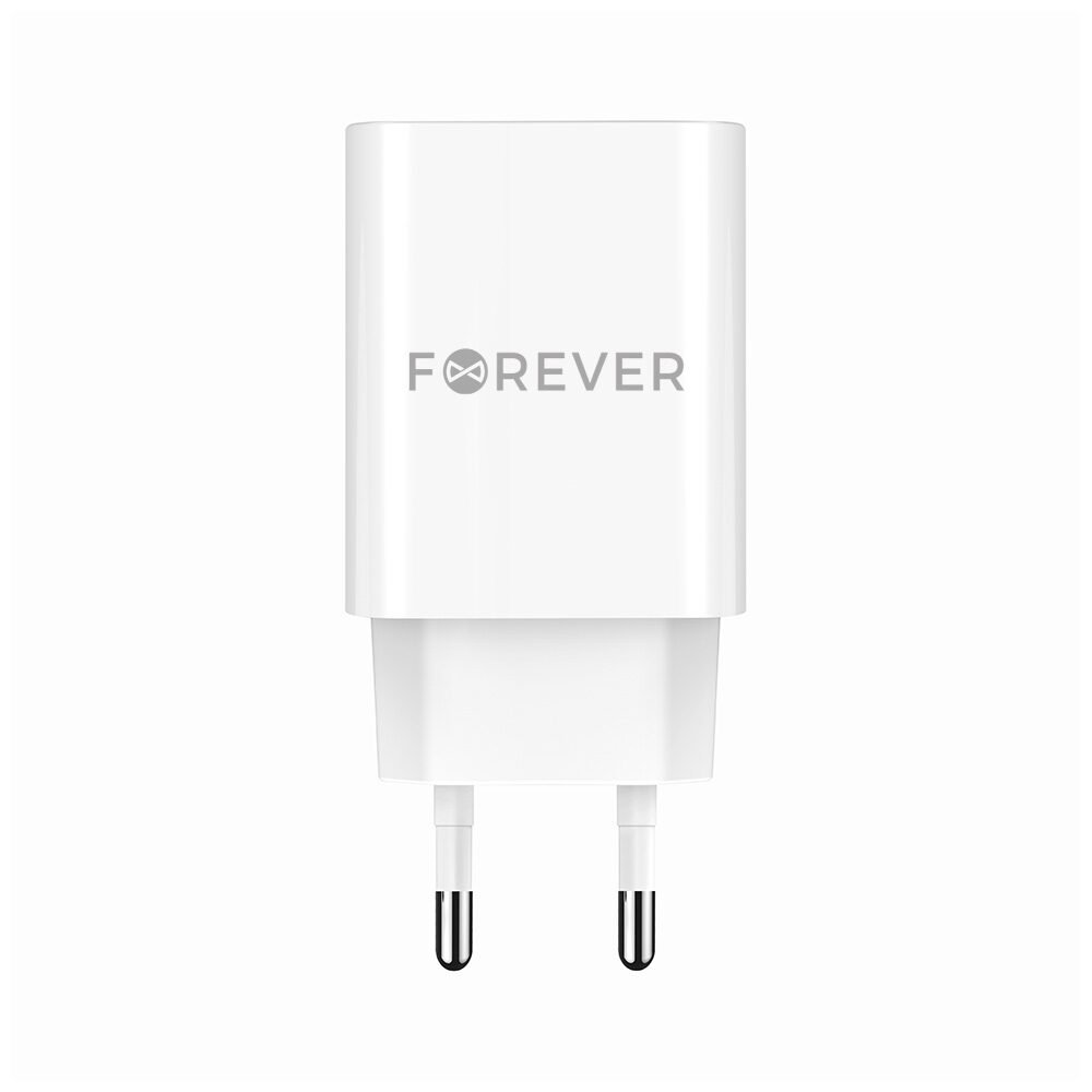 Forever TC-07-30AC PD QC lādētājs 1x USB-C 1x USB 30W balts + USB-C - USB-C kabelis 60W