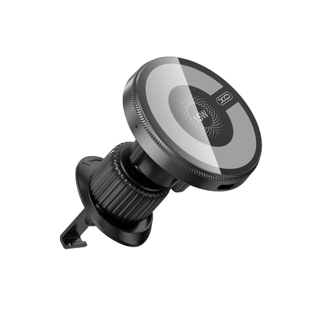 XO automašīnas turētājs ar magnētu CX025 un bezvadu induktīvo lādētāju 15 W, melns, ar ventilācijas atveri MagSafe ierīcēm