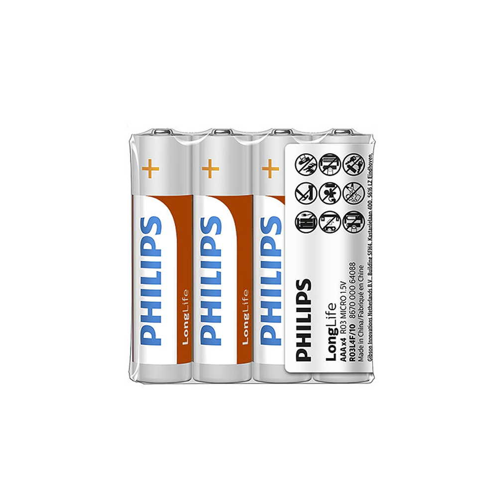 PHILIPS baterija AAA LR03 LONGLIFE 4gab Power Alkaline