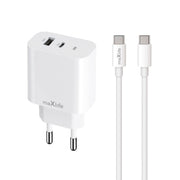 Maxlife MXTC-06-30AC PD QC lādētājs 1x USB-C 1x USB 30W balts + USB-C - USB-C kabelis 60W