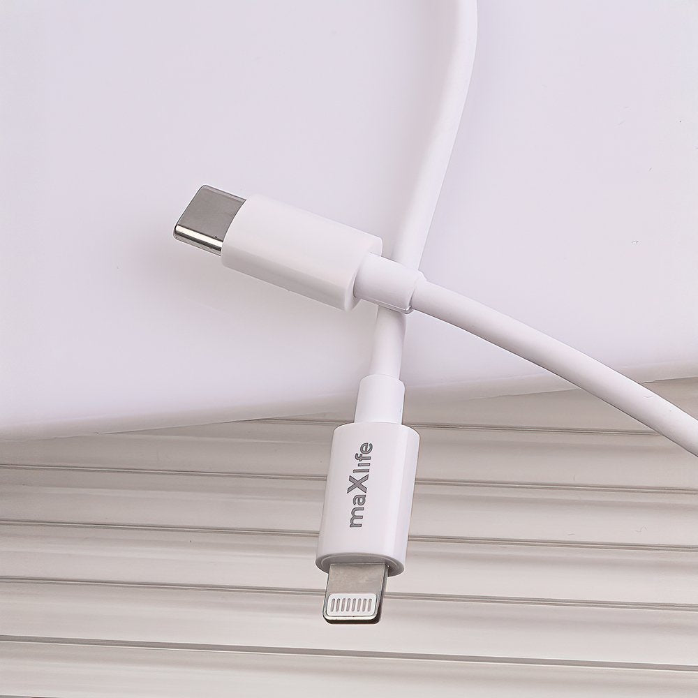 Maxlife MXTC-06-20AC PD QC lādētājs 1x USB-C 1x USB 20W balts + USB-C - Lightning kabelis 20W