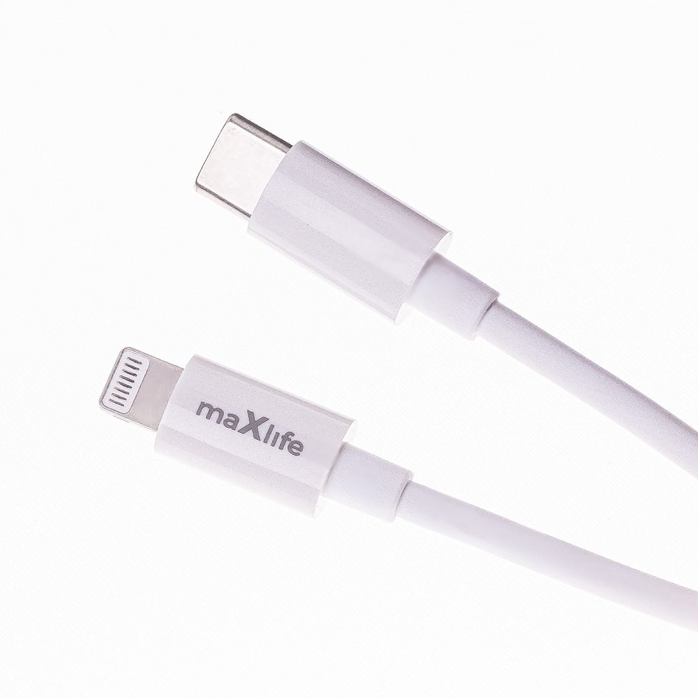 Maxlife MXTC-06-20AC PD QC lādētājs 1x USB-C 1x USB 20W balts + USB-C - Lightning kabelis 20W