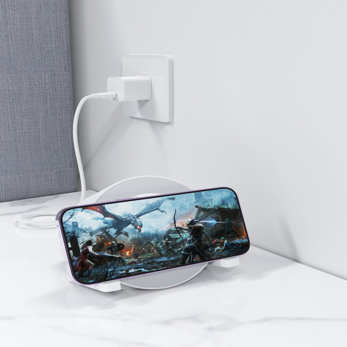 Devia Bluetooth skaļrunis IM-3 ar bezvadu 15W lādētāju, gaiši balts