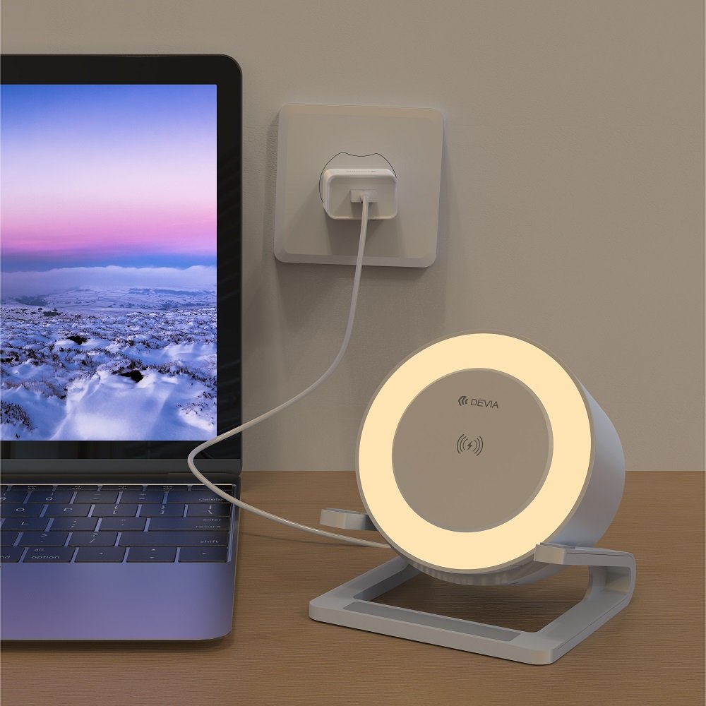 Devia Bluetooth skaļrunis IM-3 ar bezvadu 15W lādētāju, gaiši balts
