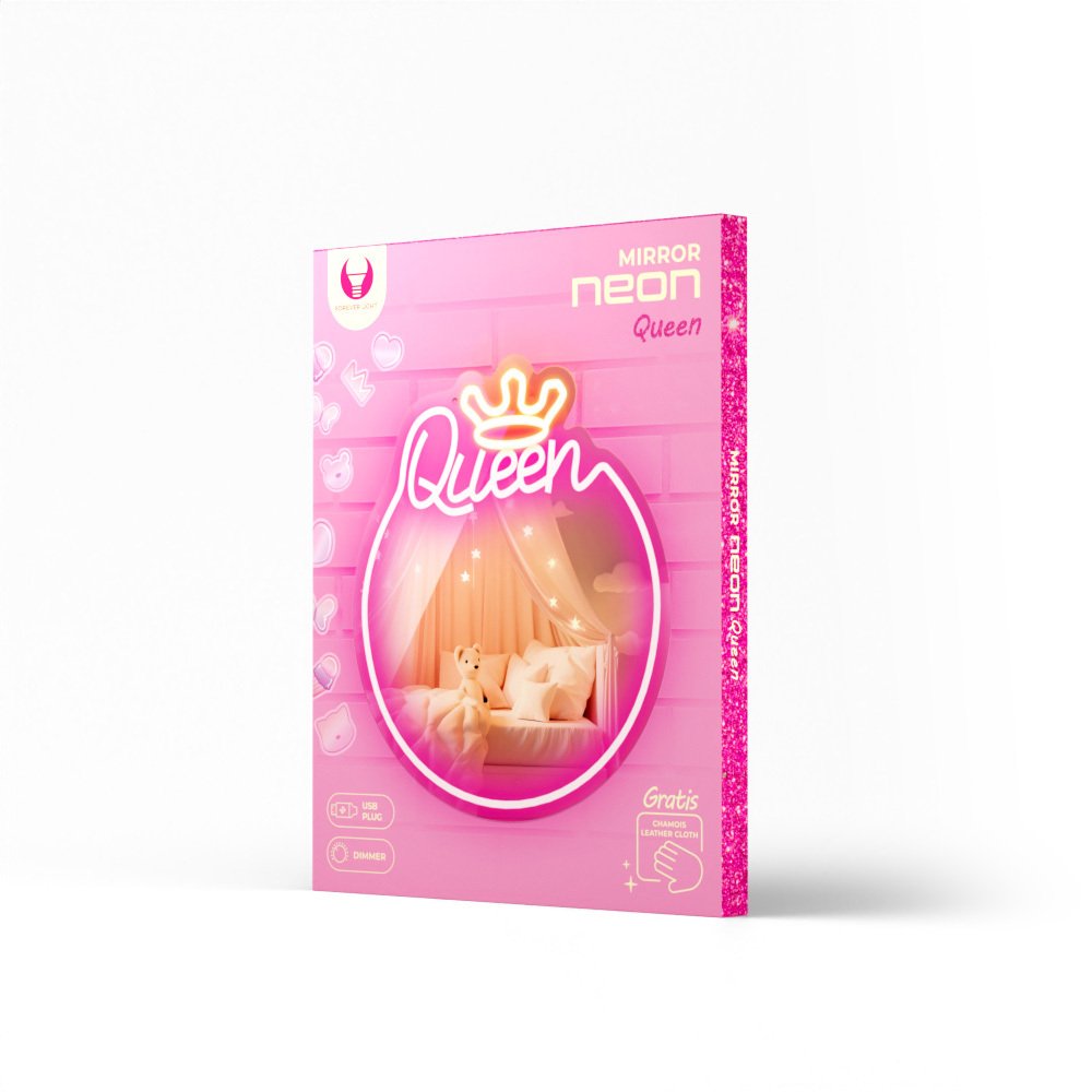Neon spogulis LED QUEEN silti balts, rozā FMNE04 Forever Light