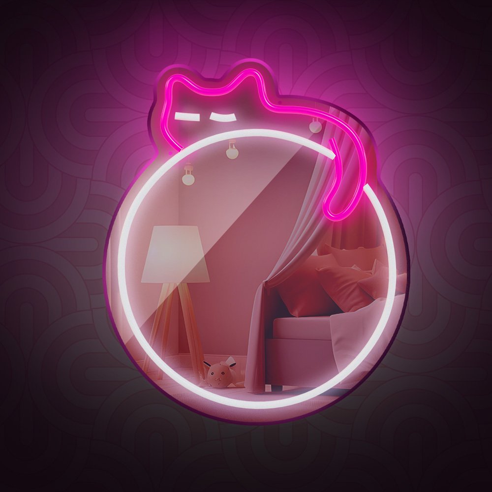 Neon spogulis LED SLEEPING CAT balts, rozā FMNE03 Forever Light