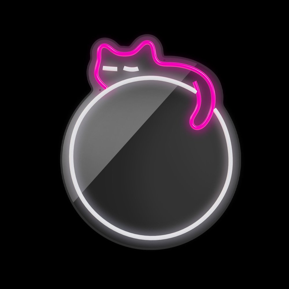 Neon spogulis LED SLEEPING CAT balts, rozā FMNE03 Forever Light