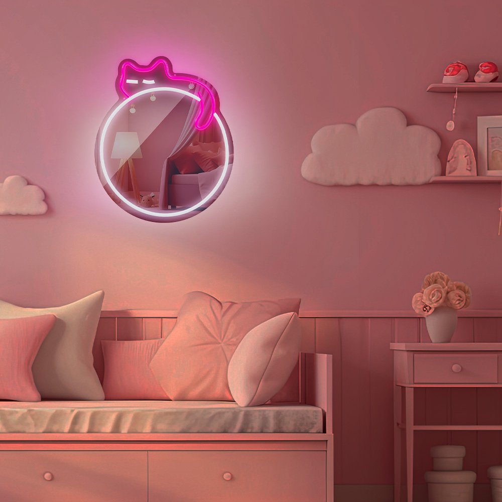 Neon spogulis LED SLEEPING CAT balts, rozā FMNE03 Forever Light