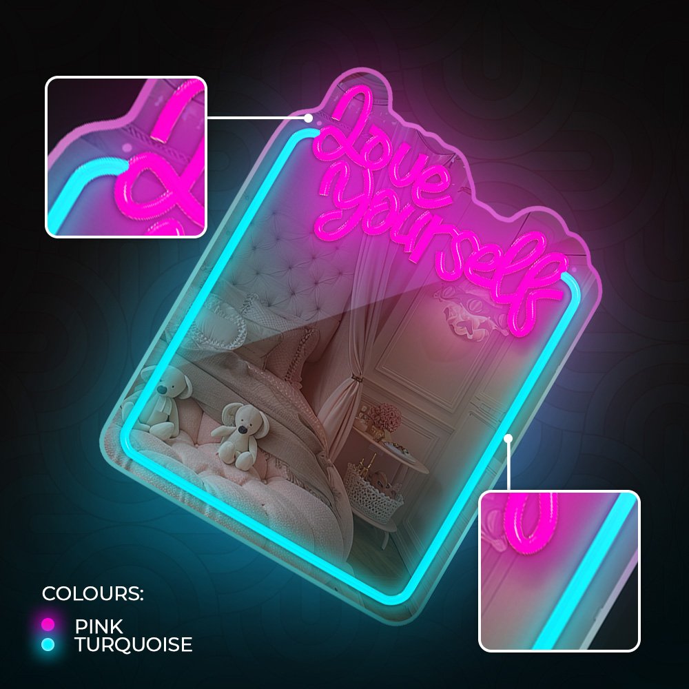 Neon spogulis LED LOVE YOURSELF tirkīza rozā FMNE01 Forever Light