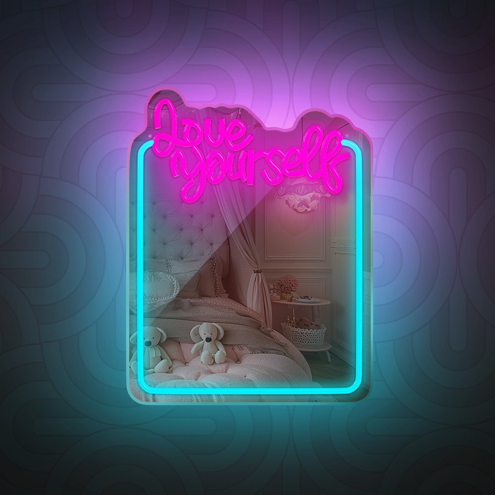 Neon spogulis LED LOVE YOURSELF tirkīza rozā FMNE01 Forever Light