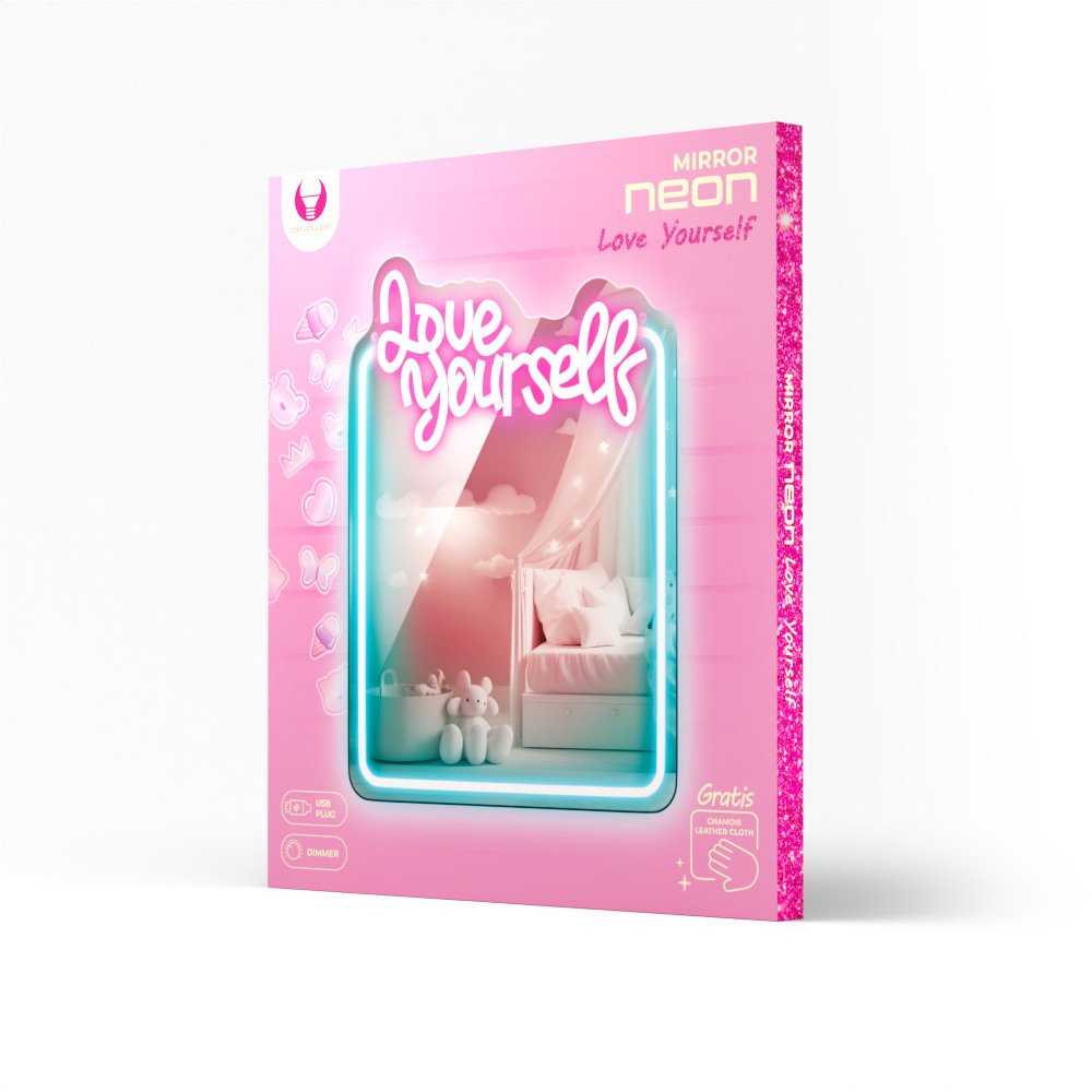 Neon spogulis LED LOVE YOURSELF tirkīza rozā FMNE01 Forever Light