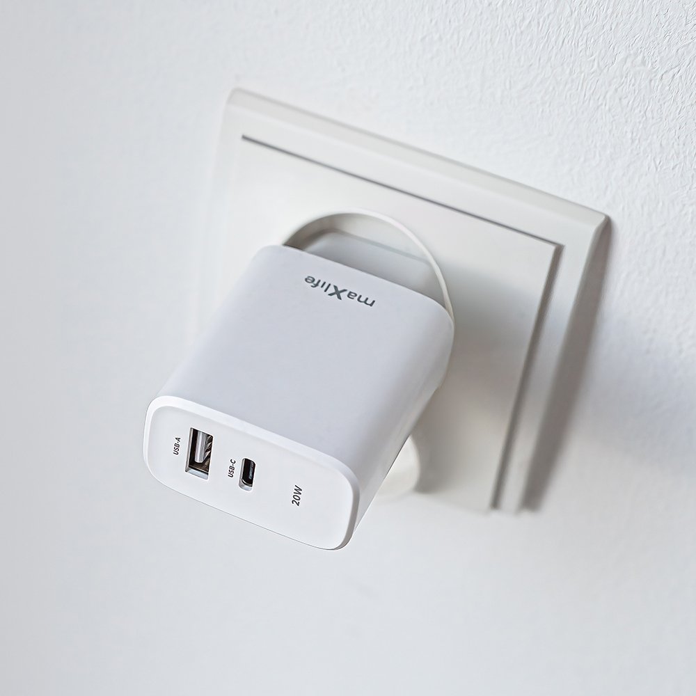 Maxlife lādētājs MXTC-10-20AC PD QC 1x USB-C 1x USB 20W, balts