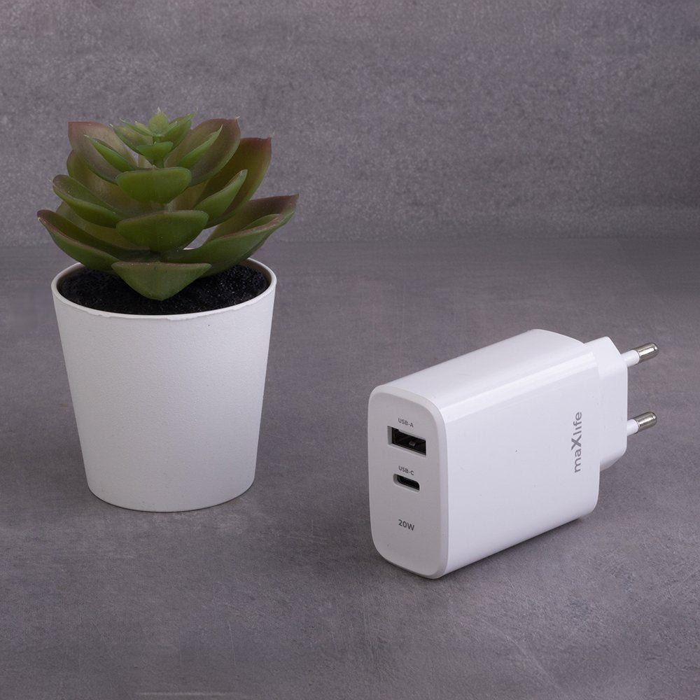 Maxlife lādētājs MXTC-10-20AC PD QC 1x USB-C 1x USB 20W, balts