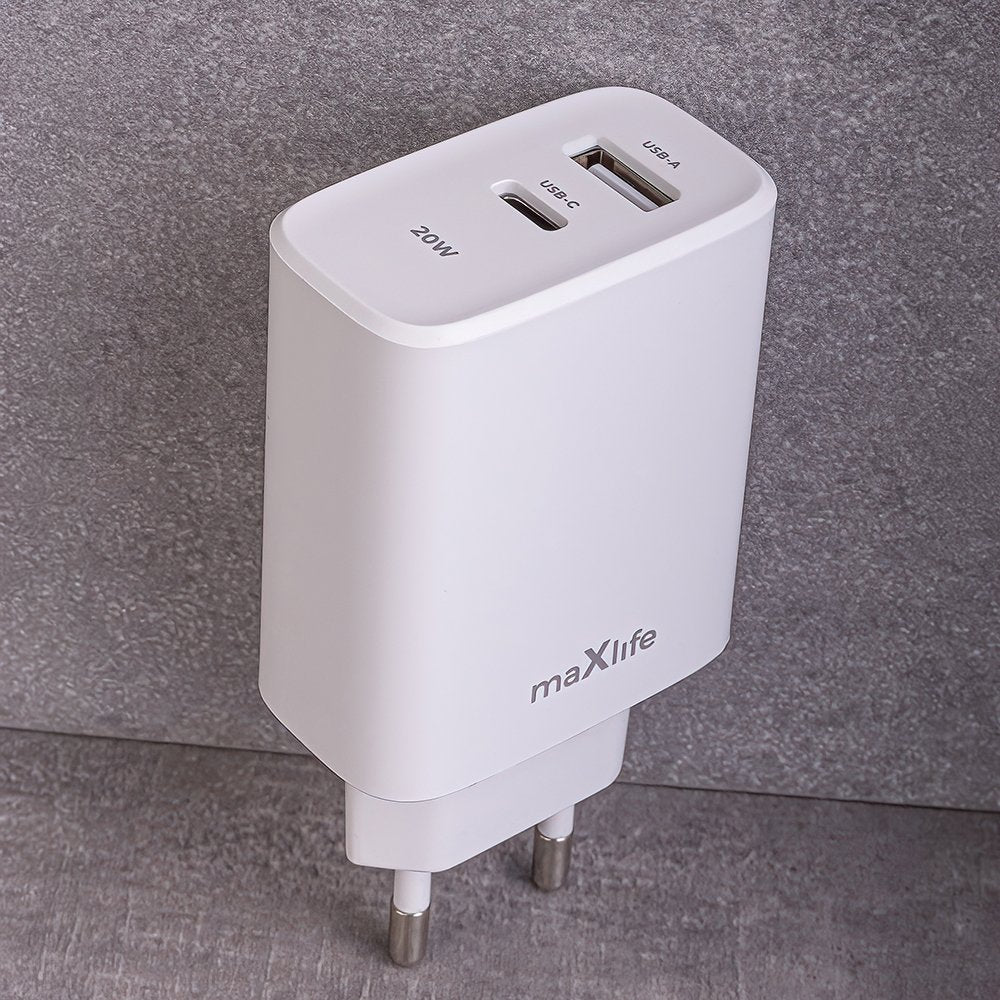 Maxlife lādētājs MXTC-10-20AC PD QC 1x USB-C 1x USB 20W, balts
