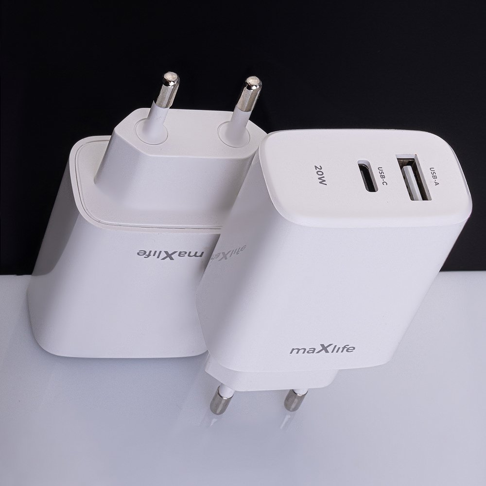 Maxlife lādētājs MXTC-10-20AC PD QC 1x USB-C 1x USB 20W, balts